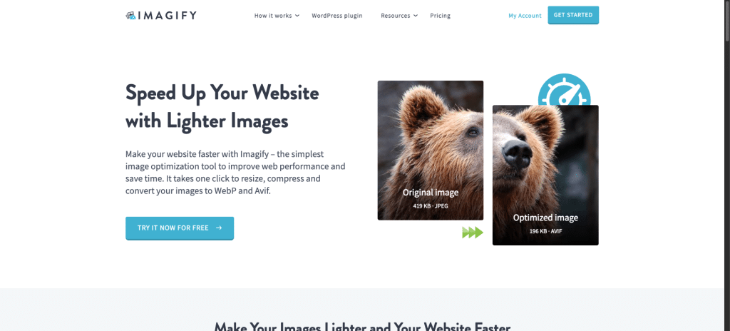 Imagify homepage screenshot