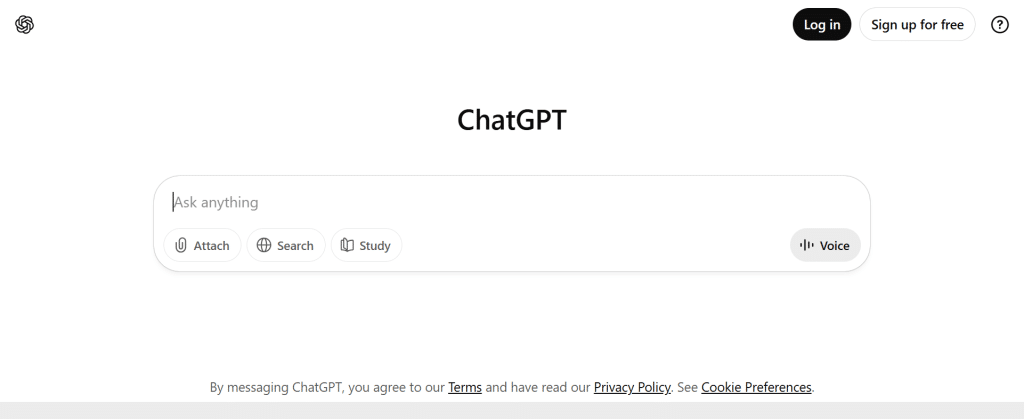 Screenshot of the CHatGPT homepage.