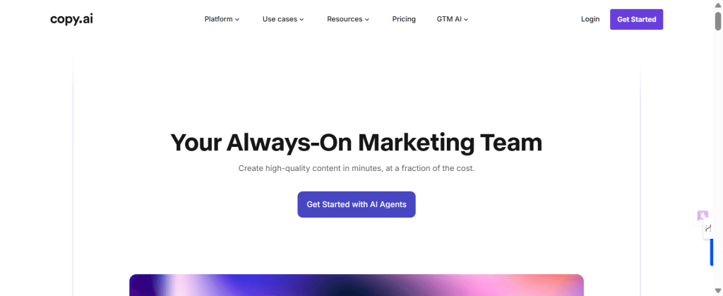 Screenshot of the Copy AI homepage.
