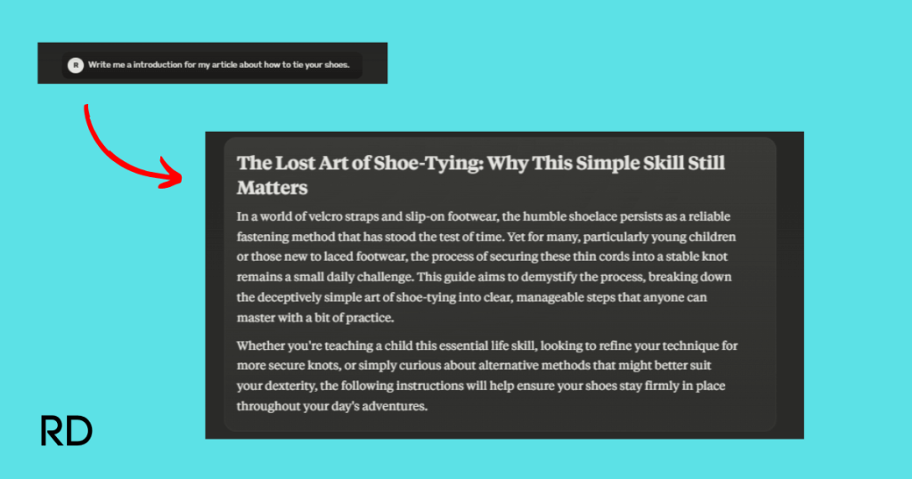 An example showing screenshots of a poor AI prompt that yielded average output. 